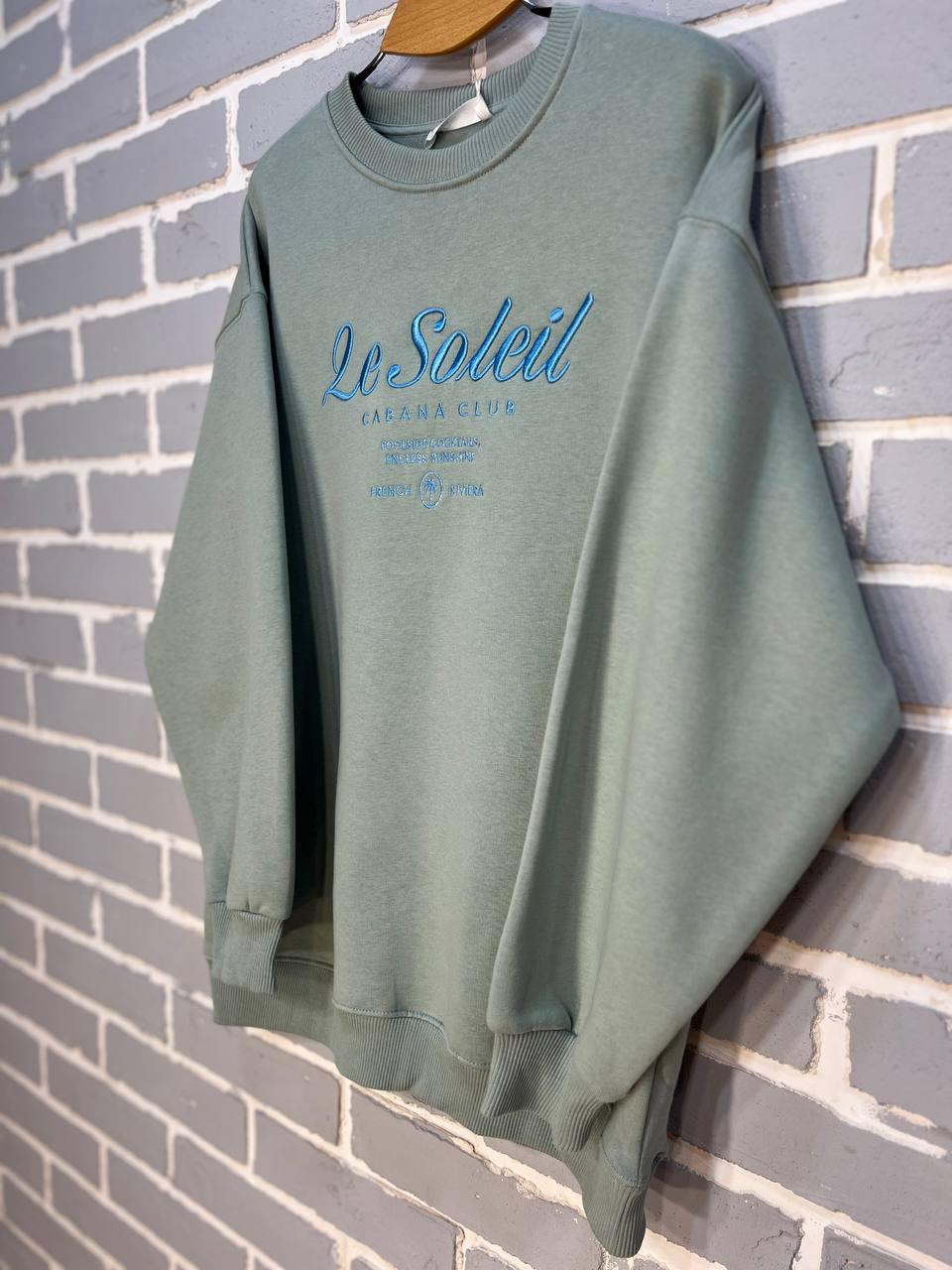 Свитшот женский PEPPER MINT 24-03 оверсайз удлиненный вышивка спереди утепленный XL Оливковый (957) - фото 8