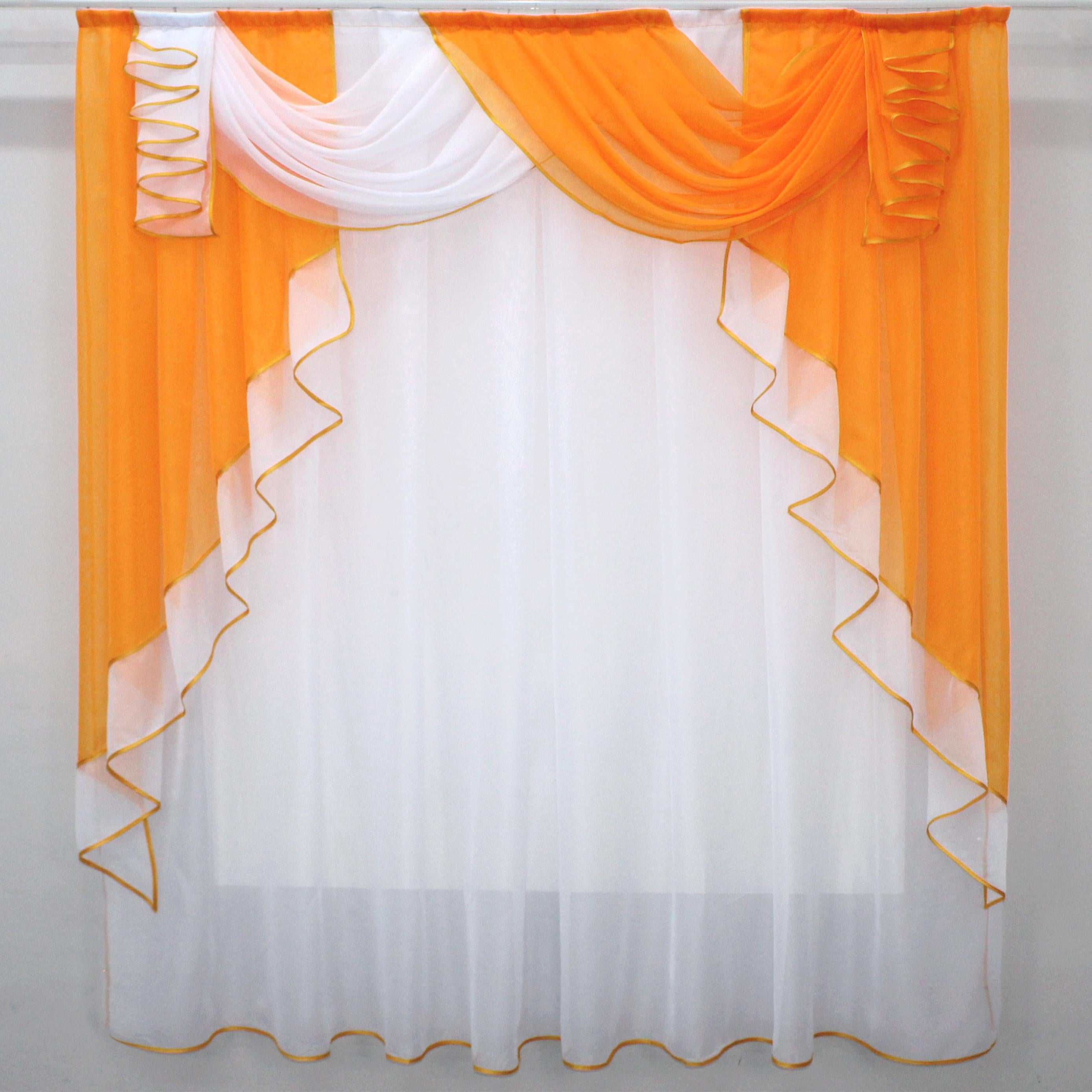 Кухонный ламбрекен VR-Textil №093к с тюлью 150х170 см Оранжевый/Белый (50-290)