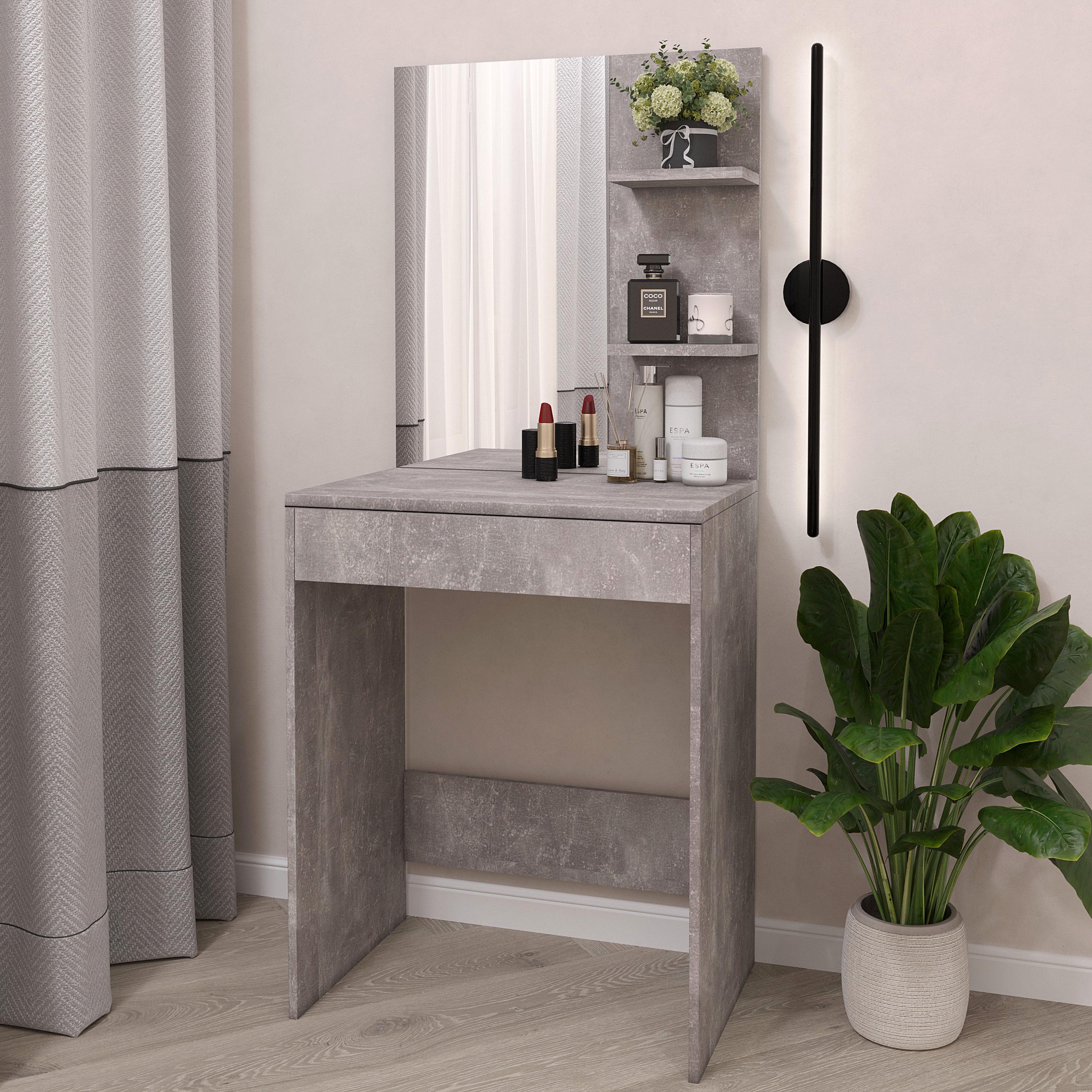 Туалетный столик 600х400 мм с зеркалом 652х396 мм Бетон (PS-14b) - фото 1 Туалетный столик 600х400 мм с зеркалом 652х396 мм Бетон (PS-14b) - фото 1