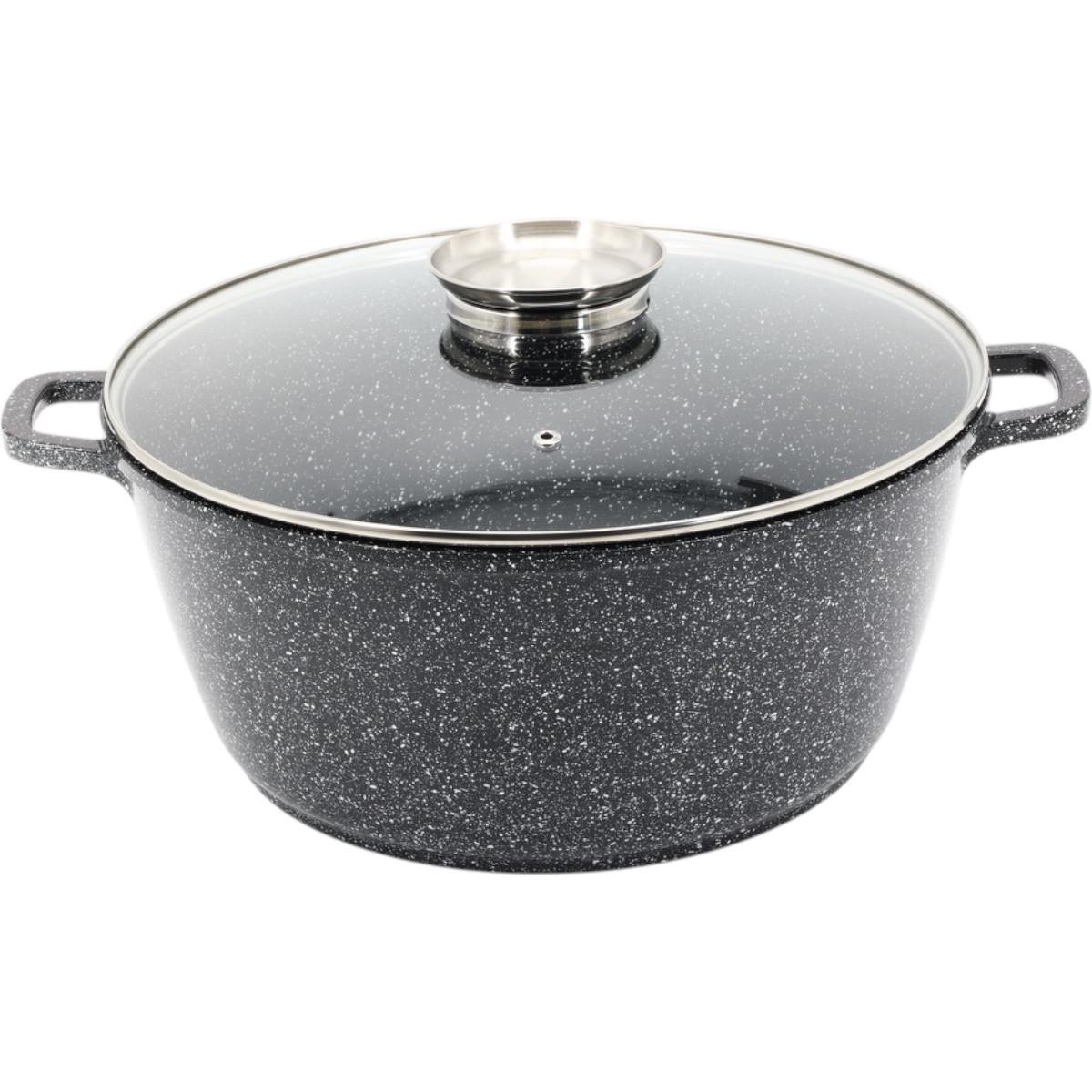 Каструля із кришкою алюмінієва велика A-PLUS кругла з антипригарним мармуровим покриттям 10 л 32 см