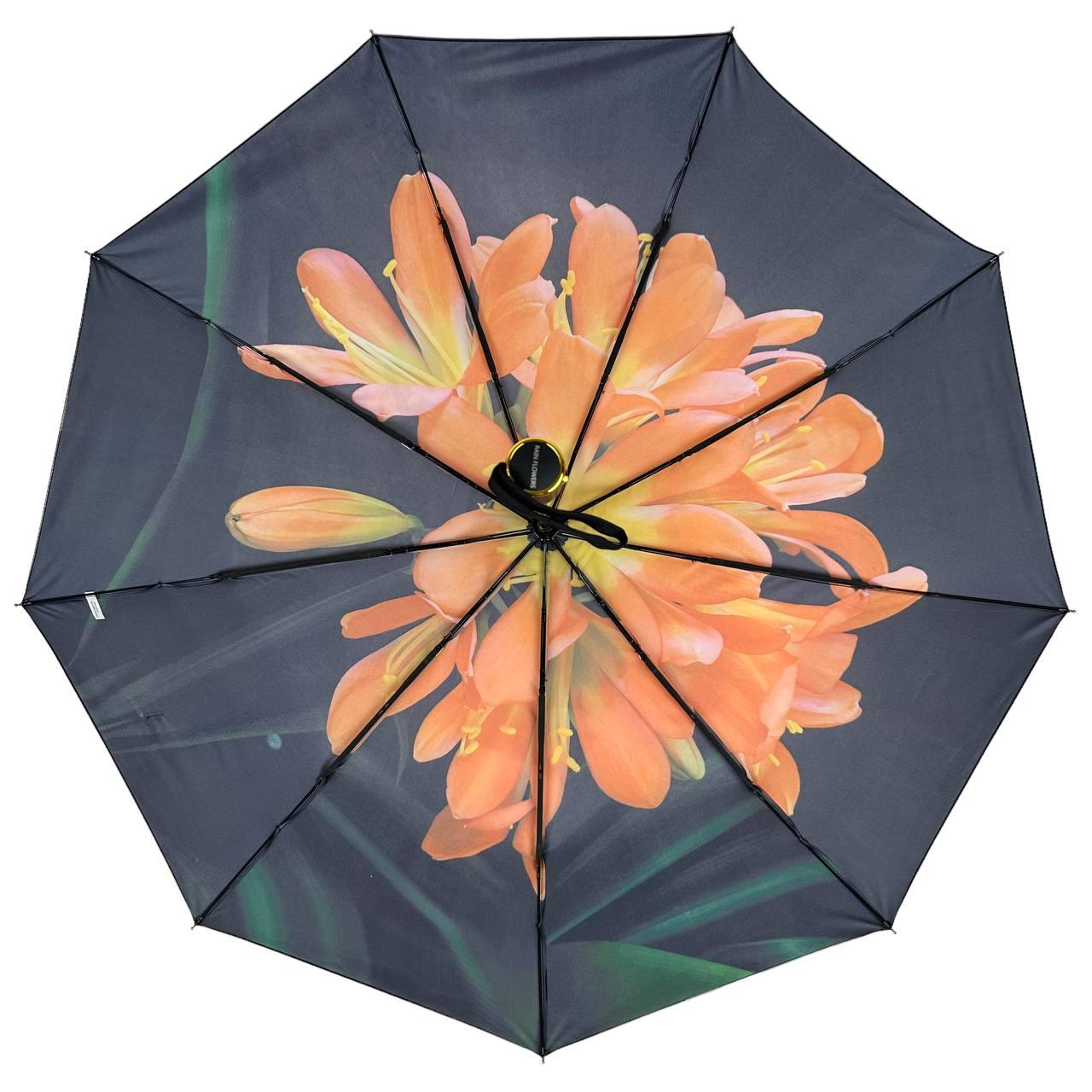 Зонт женский автомат Rain Flower в подарочной упаковке с платком Черный с оранжевым цветком (01020-1) - фото 7