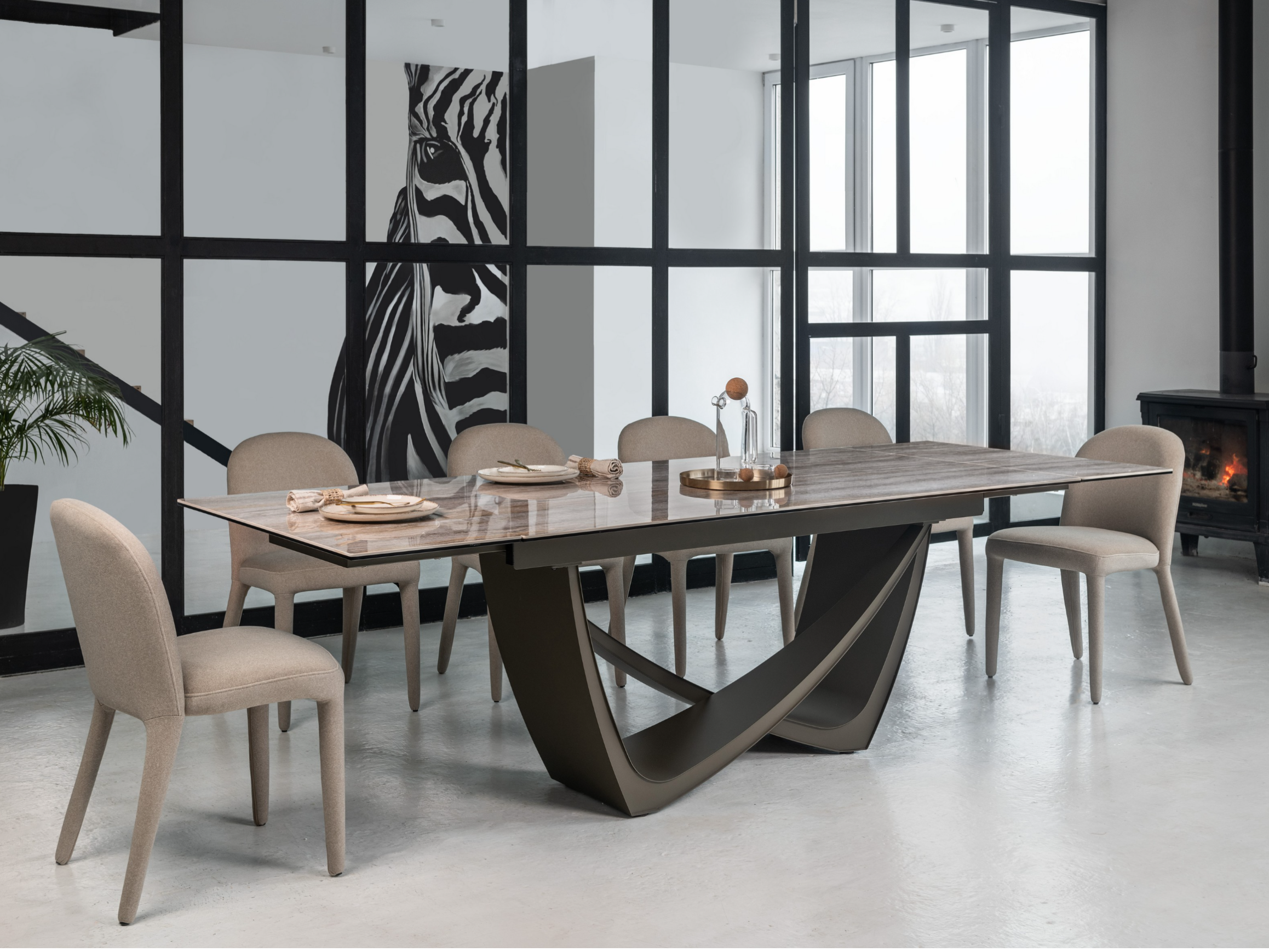 Стол обеденный раздвижной Vetro Mebel Беатриче 1800-2600x1000x760 мм Тайгер травентин/коричневый (TМL-995) - фото 8