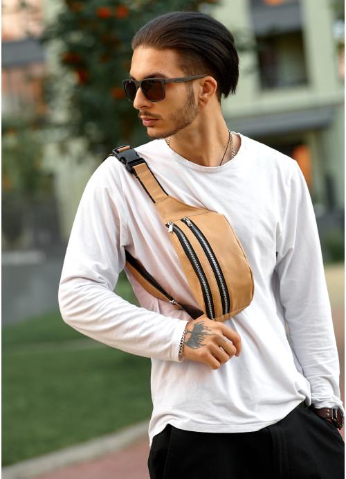 Поясная сумка мужская Sambag из натуральной кожи Бежевый (791031512)