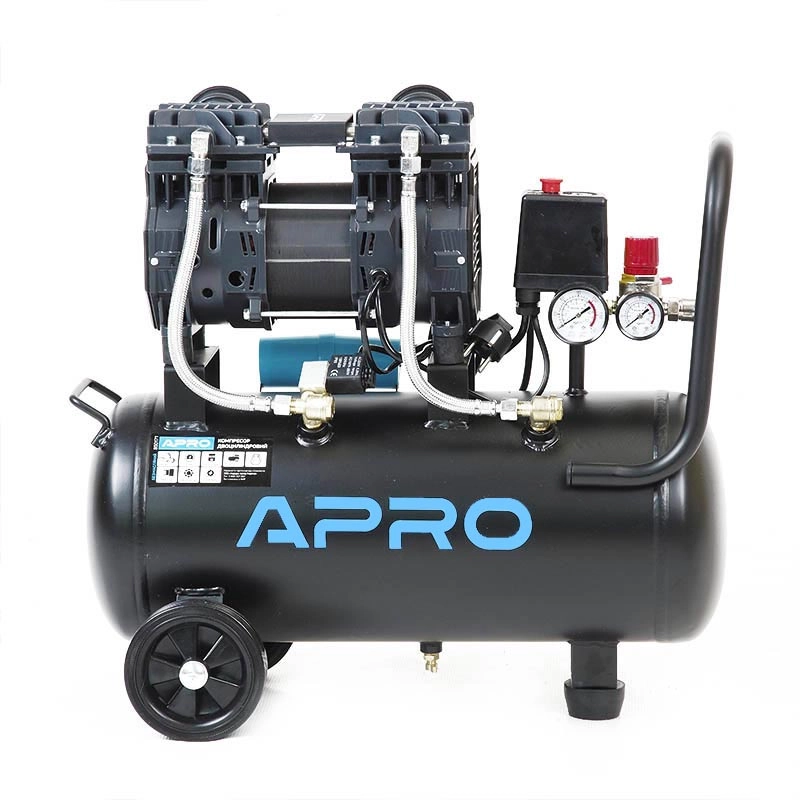 Компресор двоциліндровий безмасляний Apro OFE-24 кран/штуцер (850171)