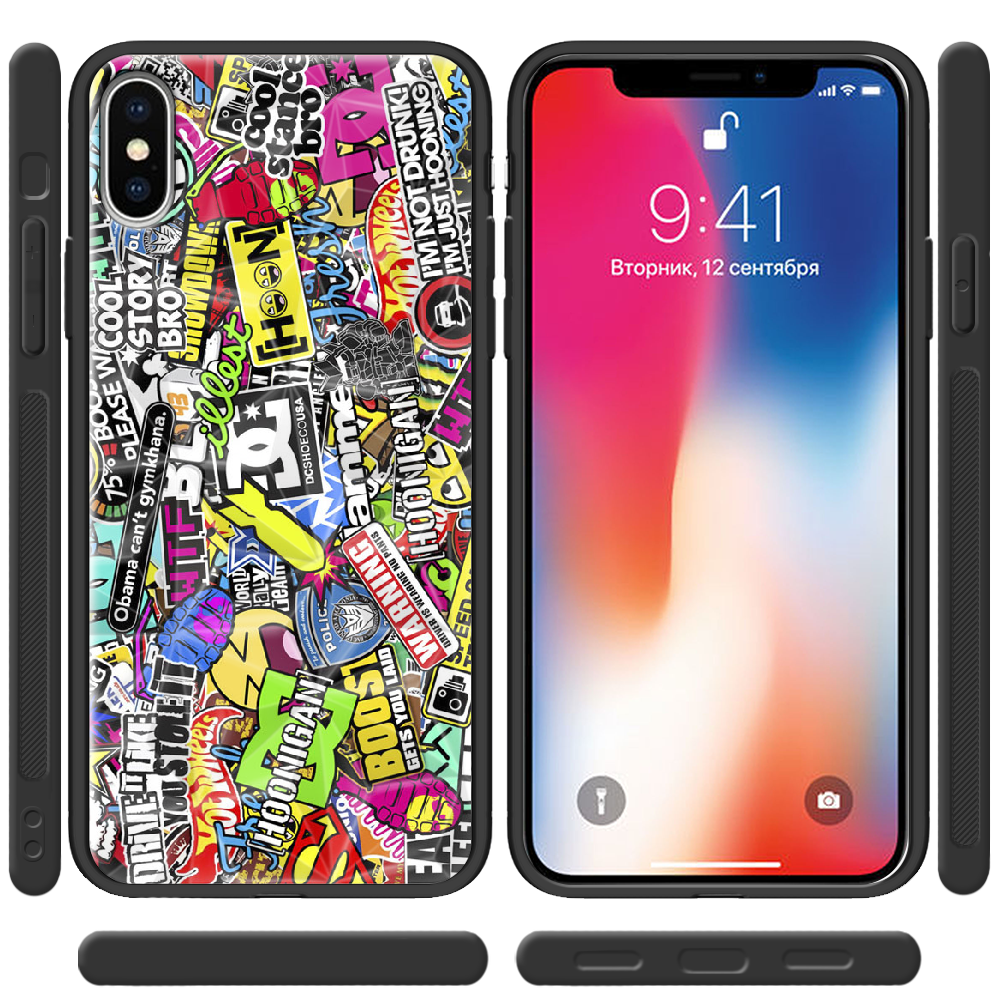 Чехол Boxface iPhone X Multicolored Inscriptions Черный силикон с призмой (32139-up880-37857) - фото 2