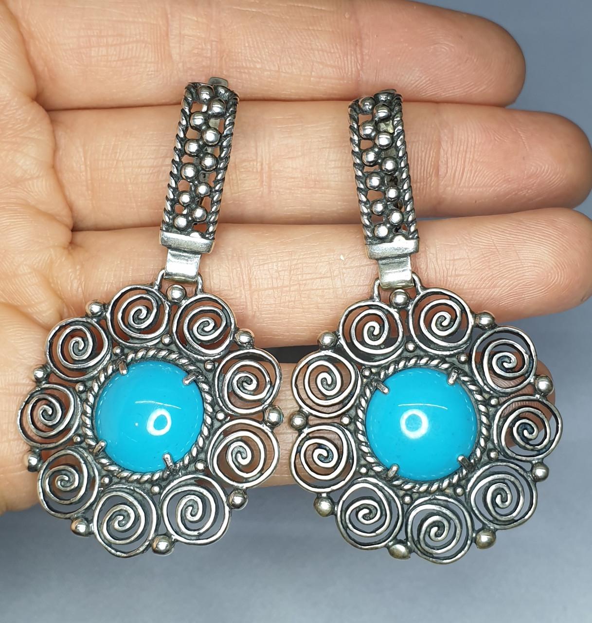 Серьги серебряные с бирюзой и кубическим цирконием 21,40 г (1396490770)