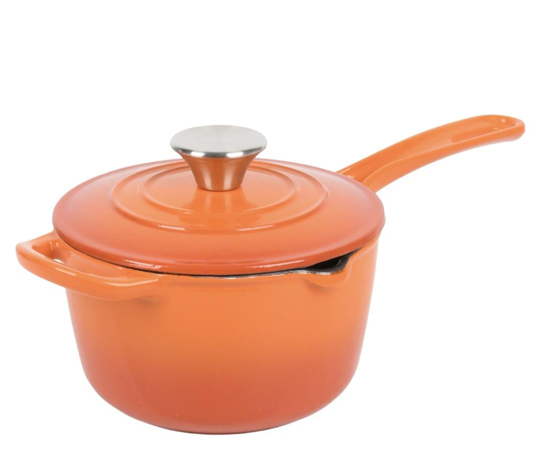 Ковш кухонный Stenson R43655-OR чугунный эмалированный 16 см 1,2л Оранжевый