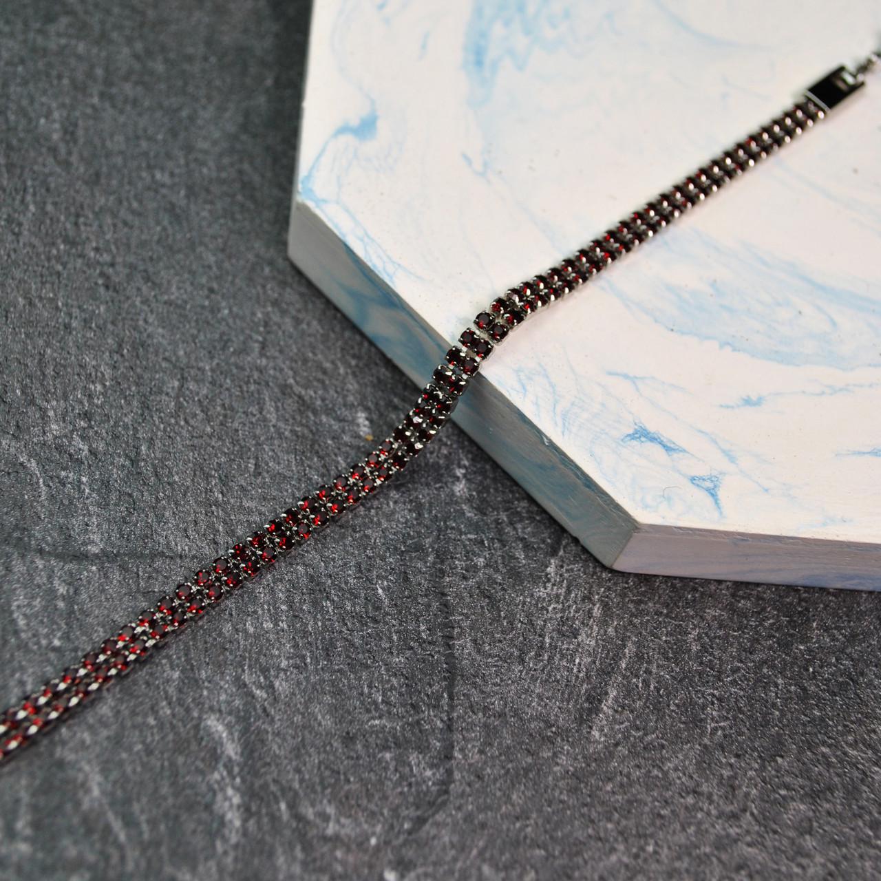 Браслет червона кристальна подвійна доріжка медична сталь родій (x080-1) Браслет червона кристальна подвійна доріжка медична сталь родій (x080-1)