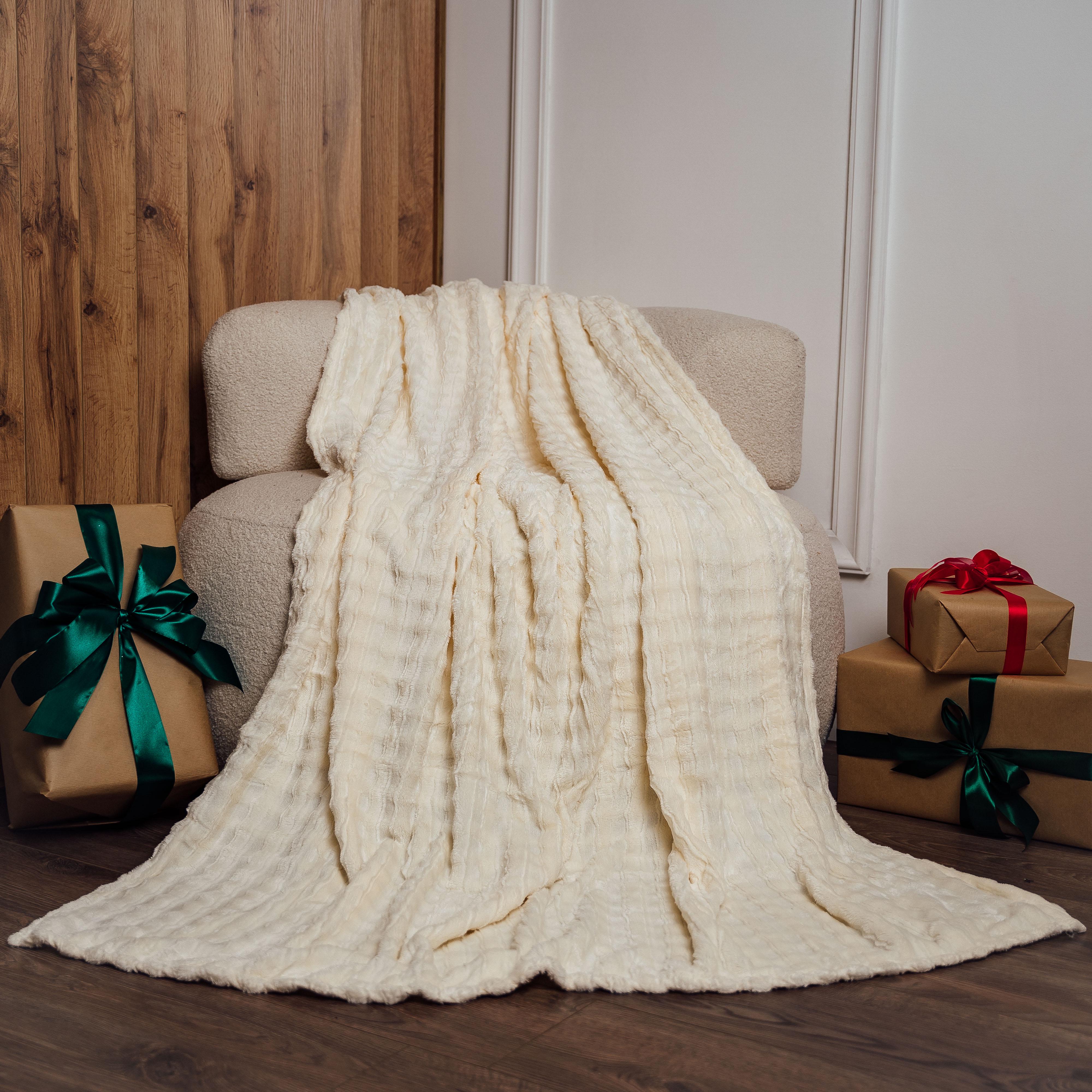 Плед Клеточная радость двуспальная 180х200 см Молочный (87280)