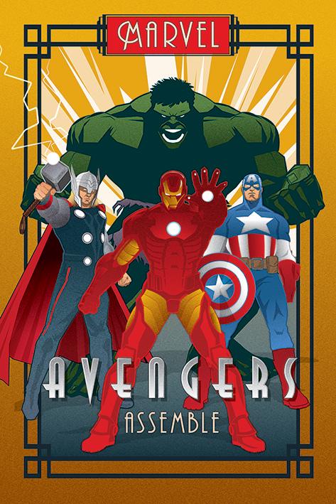 Постер плакат Марвел Деко Мстители/Marvel Deco Avengers 61x91,5 см