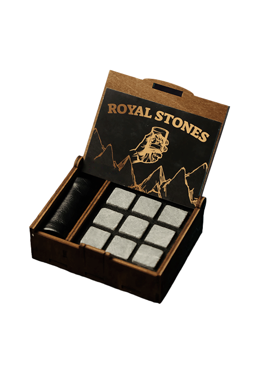 Камені для віскі Royal Stones 9 шт. з мішечком у дерев'яній упаковці з сертифікатом (19448444)