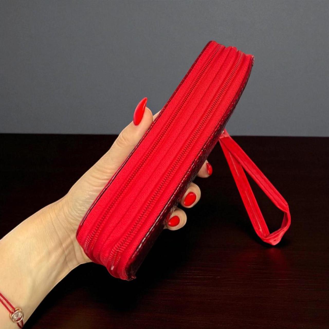 Кошелек женский на молнии большой змеиный принт с эко-кожи Красный - фото 3