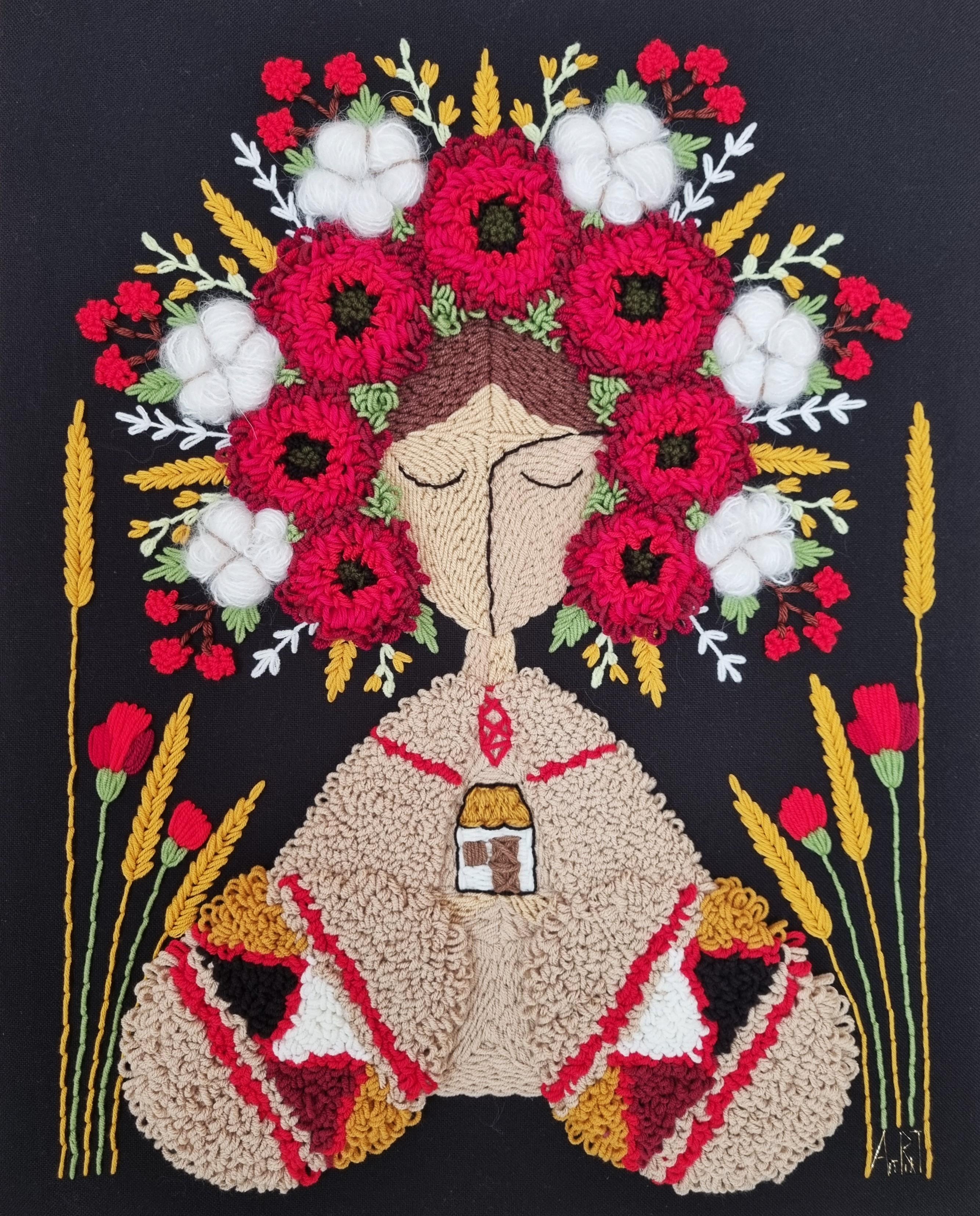 Картина ручной работы Берегиня ковровая вышивка 40х50 см