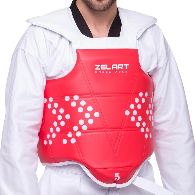 Защита корпуса и ключицы Zelart BO-0030 жилет двусторонний крепление ремни PVC рост 0 /130 см Красный/Синий (6936116105252)