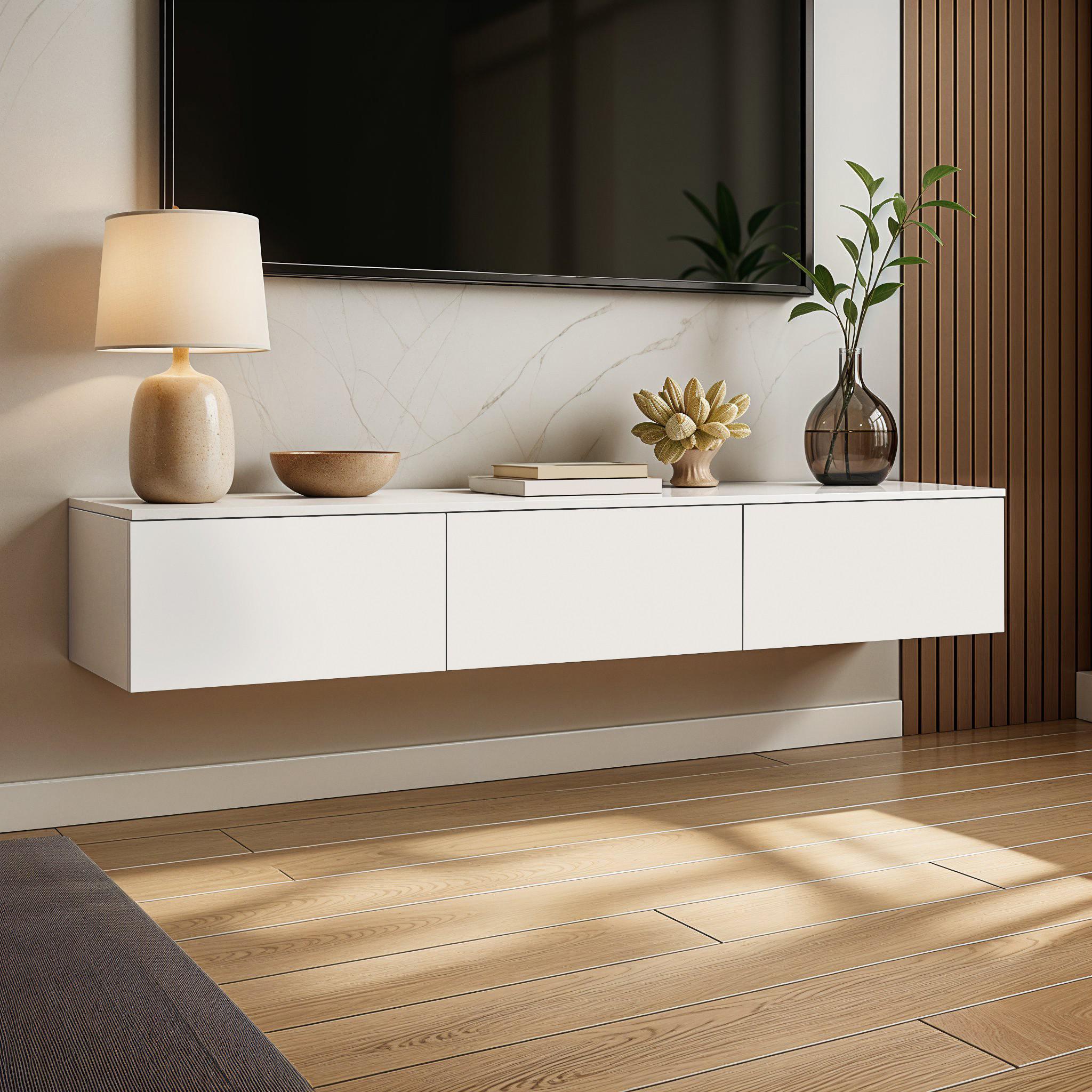 Тумба під телевізор підвісна з шухлядами без ручок FT-221 1500x360х242 мм Білий