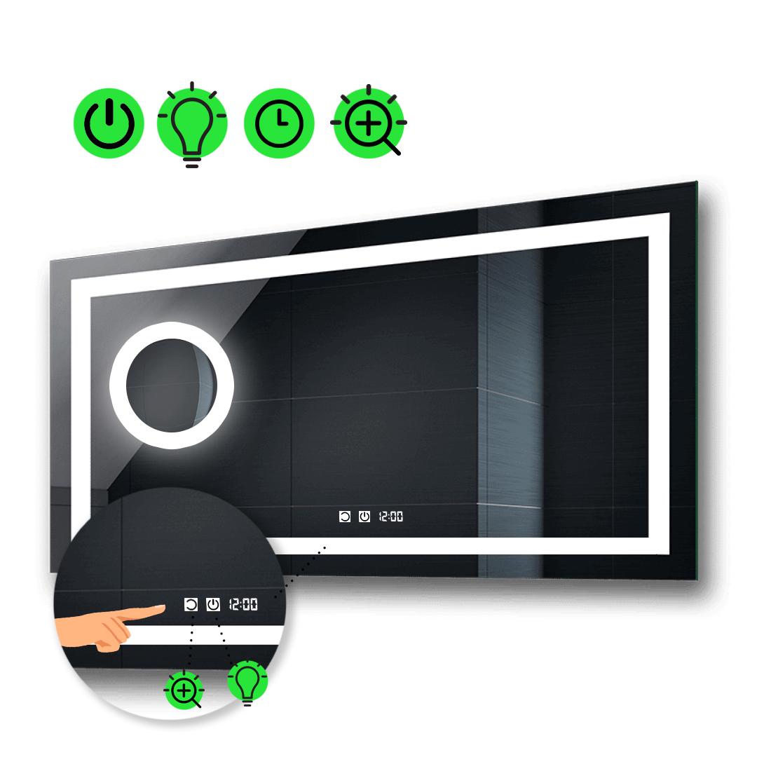 LED-зеркало 110x70 см с двумя сенсорами/часами и линзой с подсветкой Karnet (karnetg184)