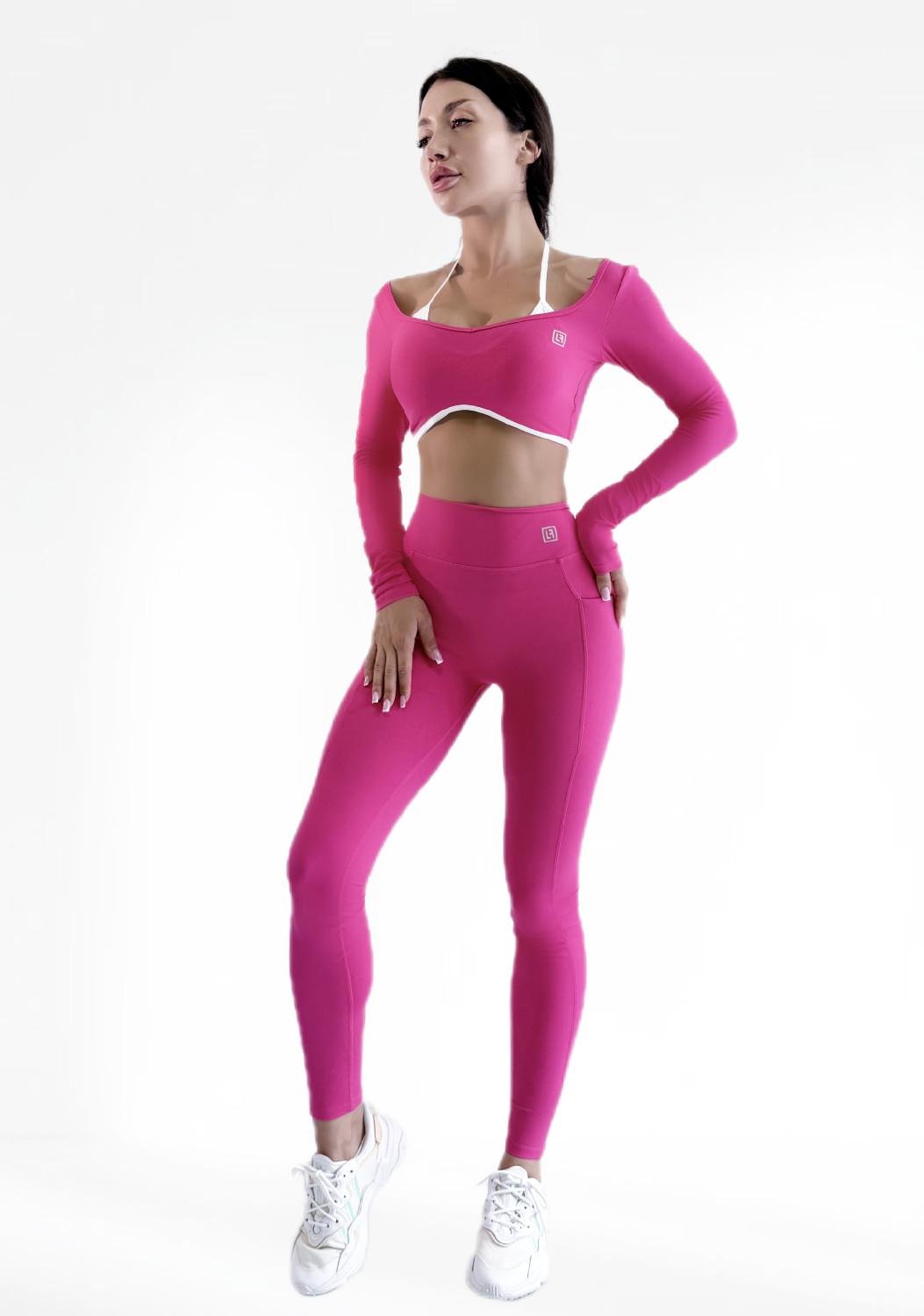 Костюм для фитнеса женский LILAFIT лосины пуш ап/топ с длинным рукавом L Розовый (LFS000131)