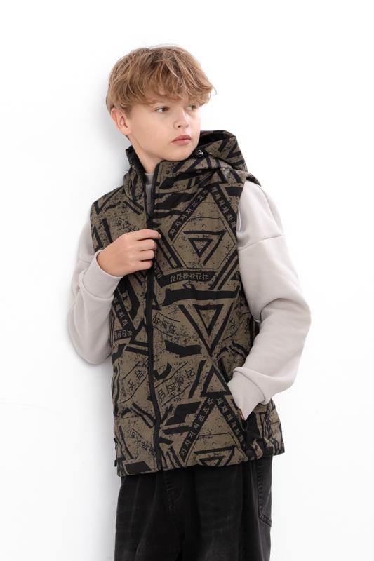 Жилетка демісезонна підліткова для хлопчика з принтом Носи Своє 140 см Хакі (14254)