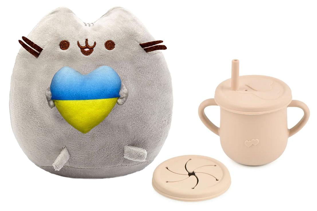 Іграшка м'яка Pusheen cat S&T з серцем і непроливайка Y24 Бежевий (n-10561)