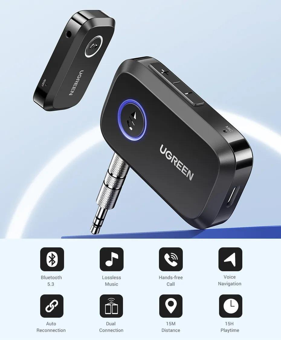 Адаптер UGREEN Bluetooth 5.3 приемник Hi-Res 3,5 мм minijack AUX-Type-C кодеки AAC/SBC Черный (90748) - фото 2 Адаптер UGREEN Bluetooth 5.3 приемник Hi-Res 3,5 мм minijack AUX-Type-C кодеки AAC/SBC Черный (90748) - фото 2