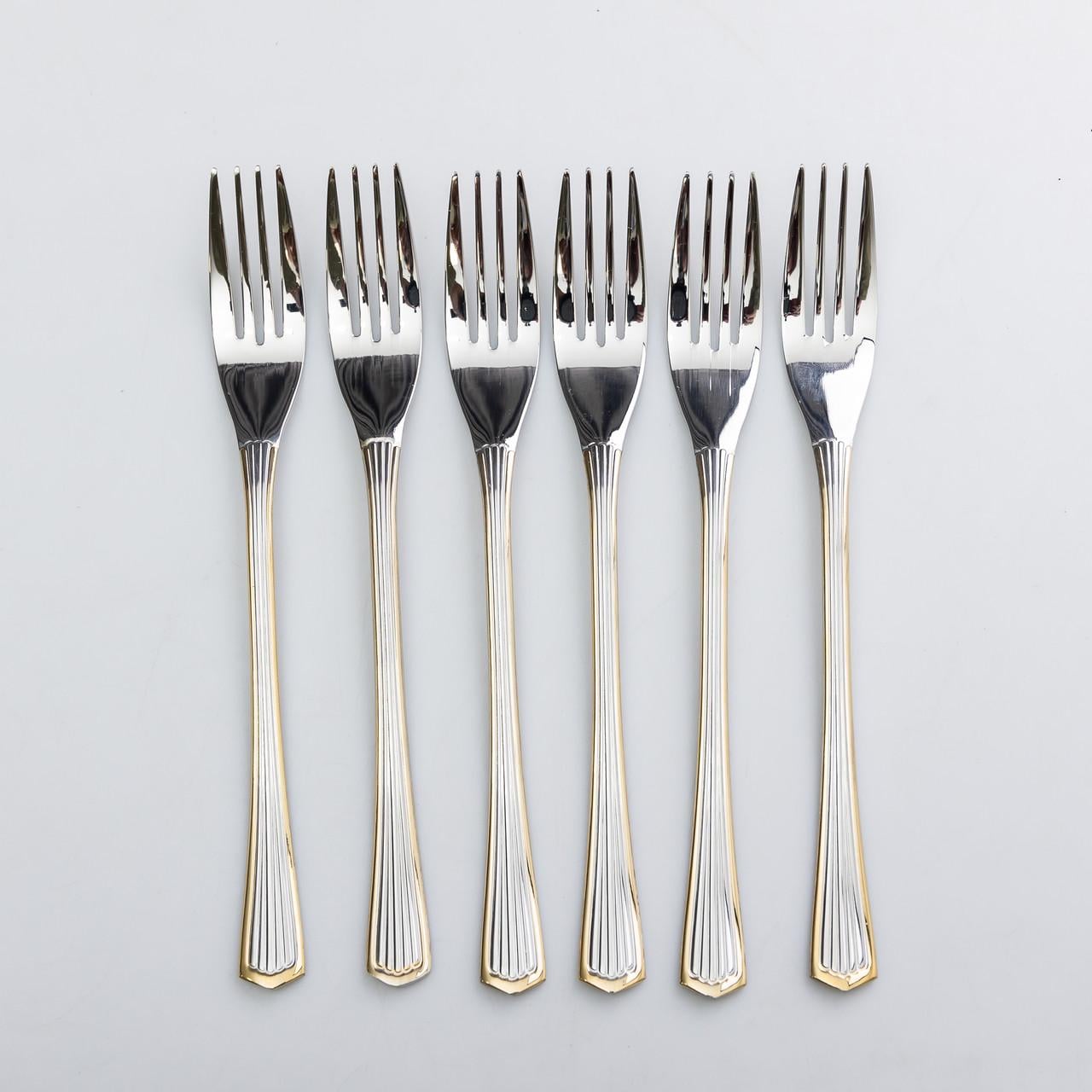 Набір столових виделок кухонні із нержавіючої сталі 20,5 см 6 шт. Срібний/Золотий (6551)