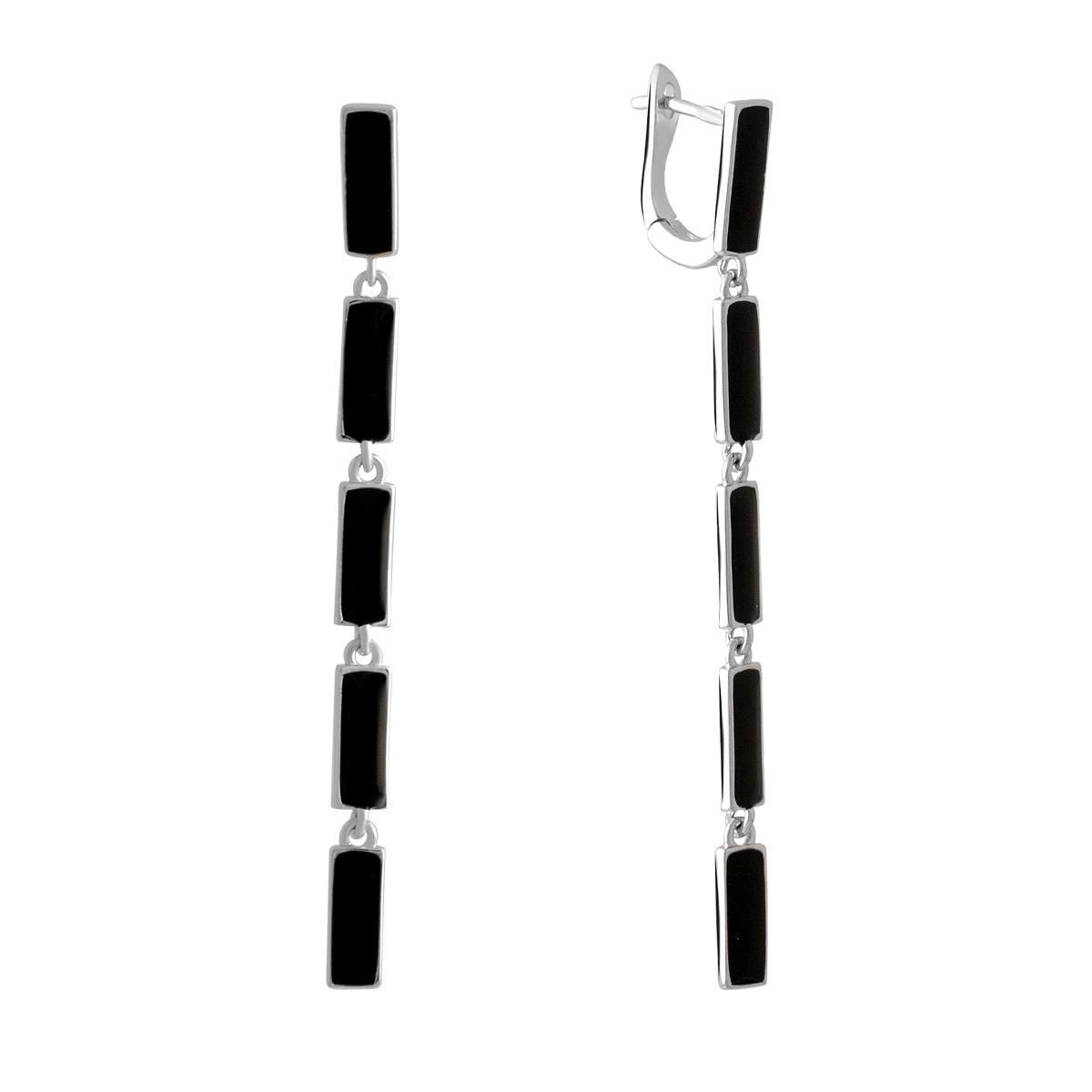 Серьги серебряные с черной эмалью