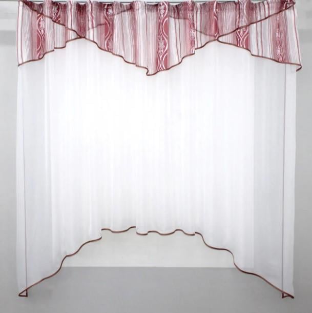 Занавеска на кухню/балкон шифон 290х170 см Бордовый/Белый (025к)