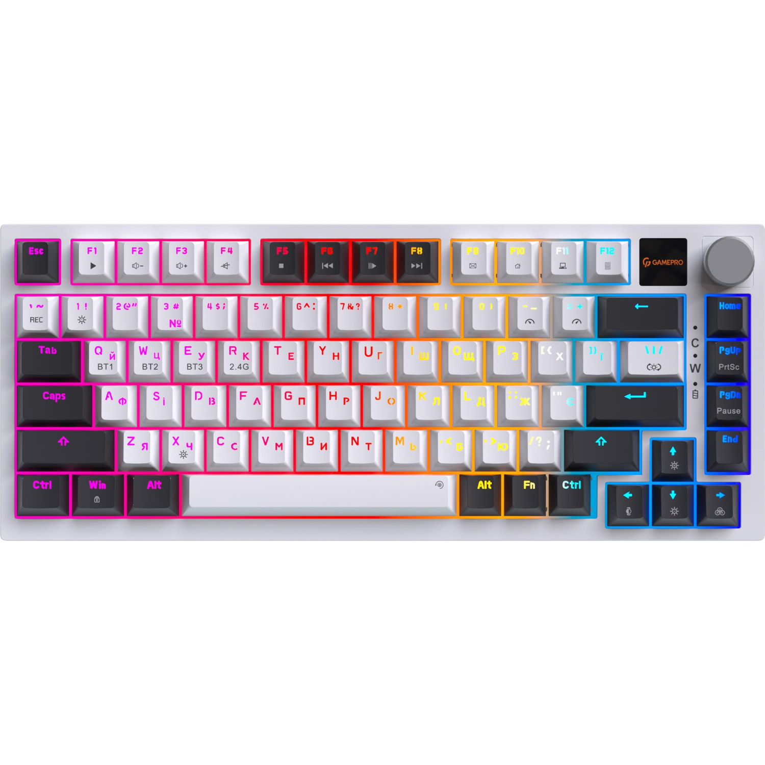 Клавиатура беспроводная механическая GamePro Asgard Valhalla 81 клавиша QLAB Sakura Switch RGB ENG/UKR White (MK160-WD-QS-PRO)