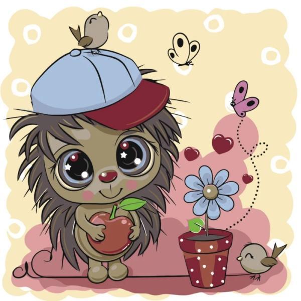 Картина по номерам Strateg Животные Ежик в кепочке 30х30 см в термопакете (ES076-mt)