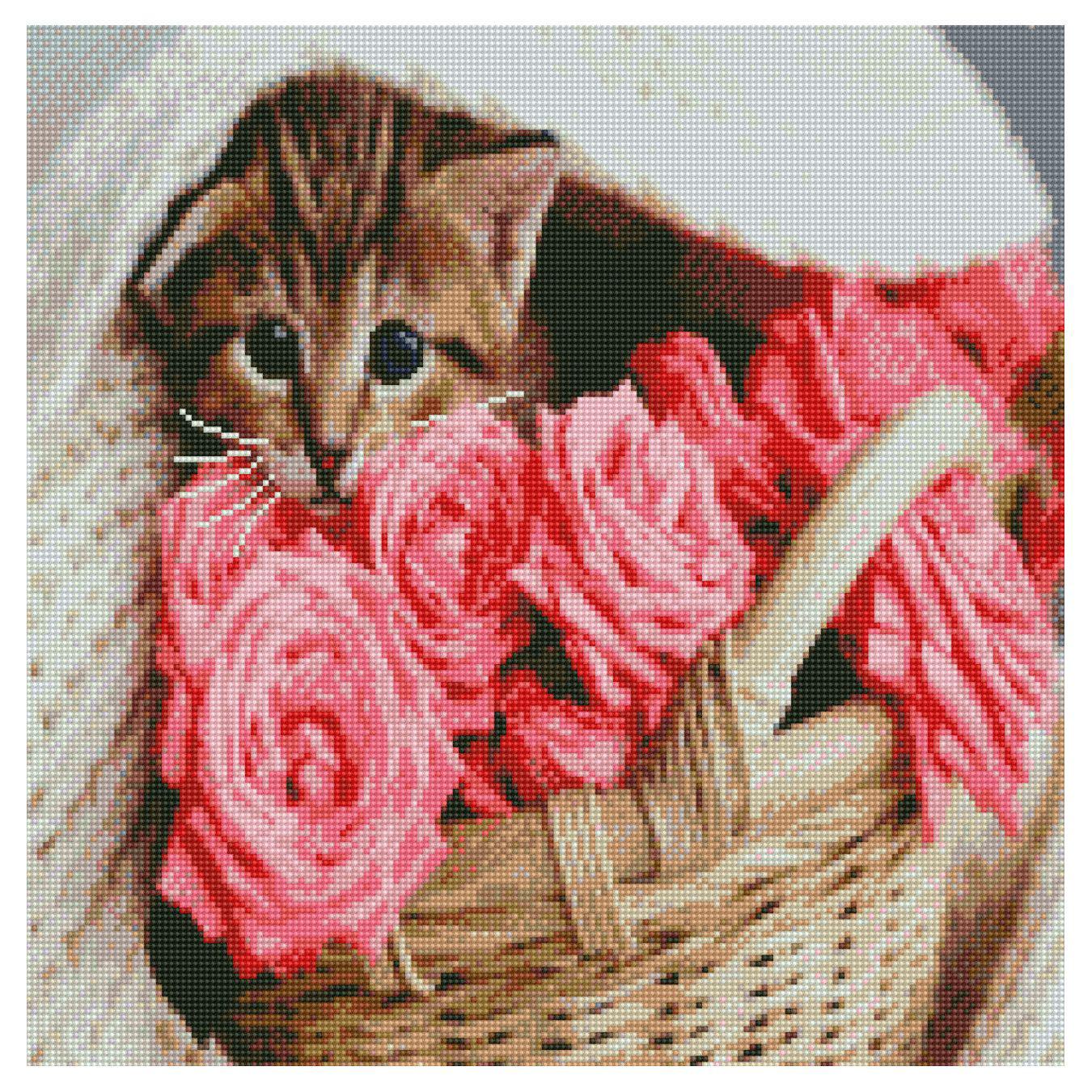 Алмазная мозаика Strateg Котик в корзине 50х50 см (Str-GA0012)