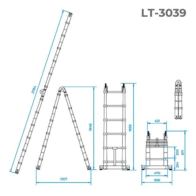 Сходи алюмінієві Intertool LT-3039 телескопічні розкладні 12 3,78 м (9253907) - фото 5