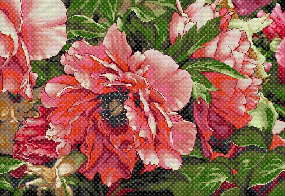 Набор для вышивания крестиком NKF Пионы 2 H946 ткань 14СТ с рисунком 49х35 см (39781)