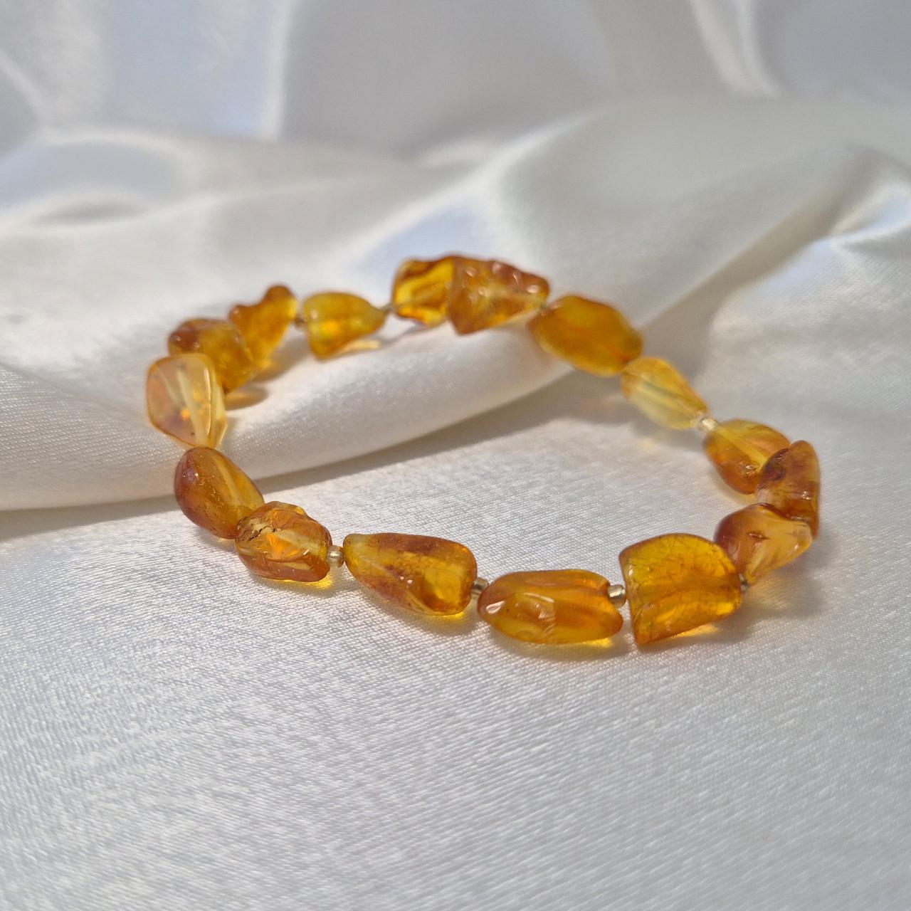 Браслет из натурального янтаря лечебный необработанный 19-20 см Медовый (бр19/150кор)