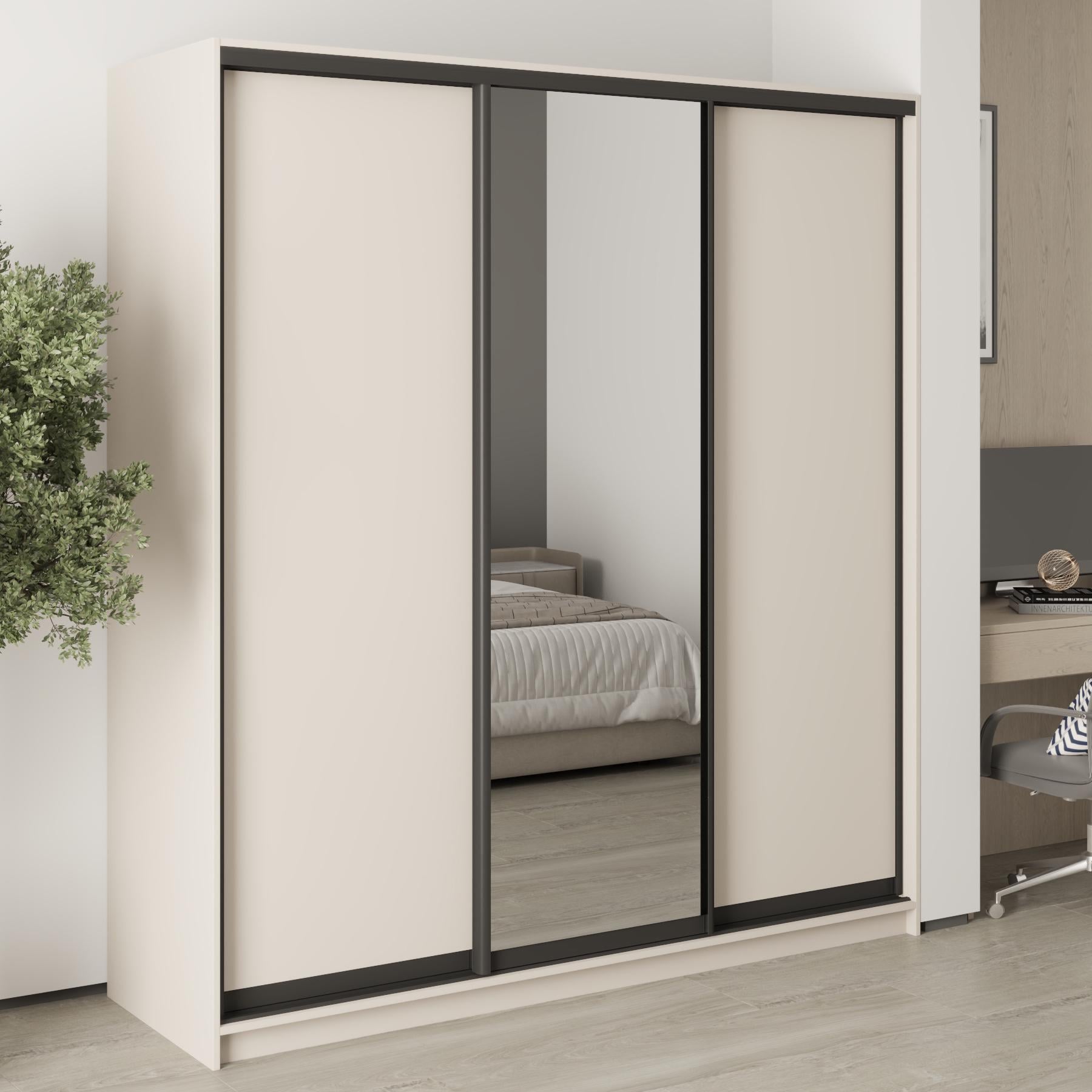 Шкаф-купе трехдверный MebelStar Стандарт BG 2 ДСП/зеркало 190x45x210 см Кашемир (MBS-8365)