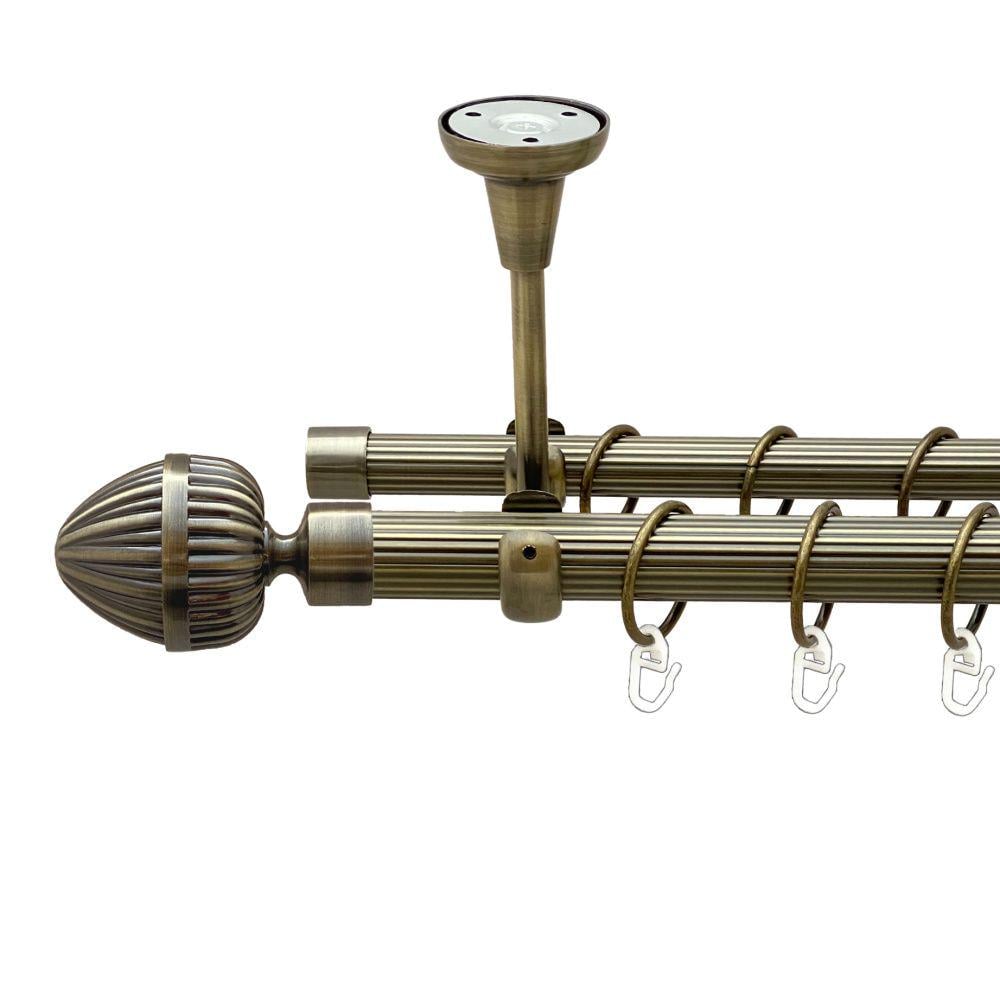 Карниз Orvit Одеон металевий дворядний відкритий до стелі рифлена труба кільце металеве 25/19 мм 160 см Антик (00-00018885)