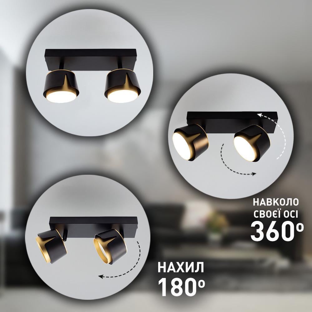 Світильник точковий ESLLSE TELA 2R DL GX53 270x100x135 мм Чорно-золотий (10531) - фото 3