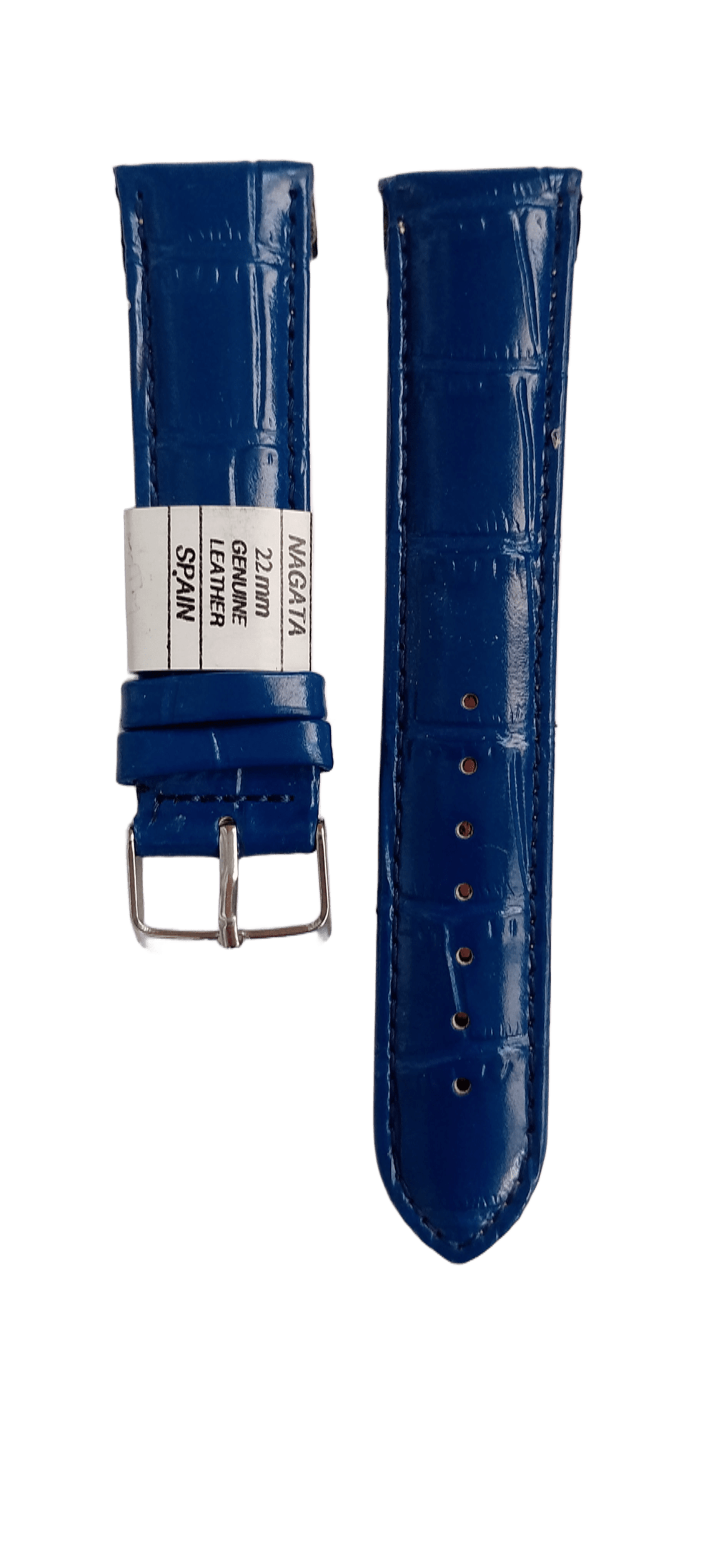Ремешок для часов кожаный крокодил 22х175 мм Синий (2453F)