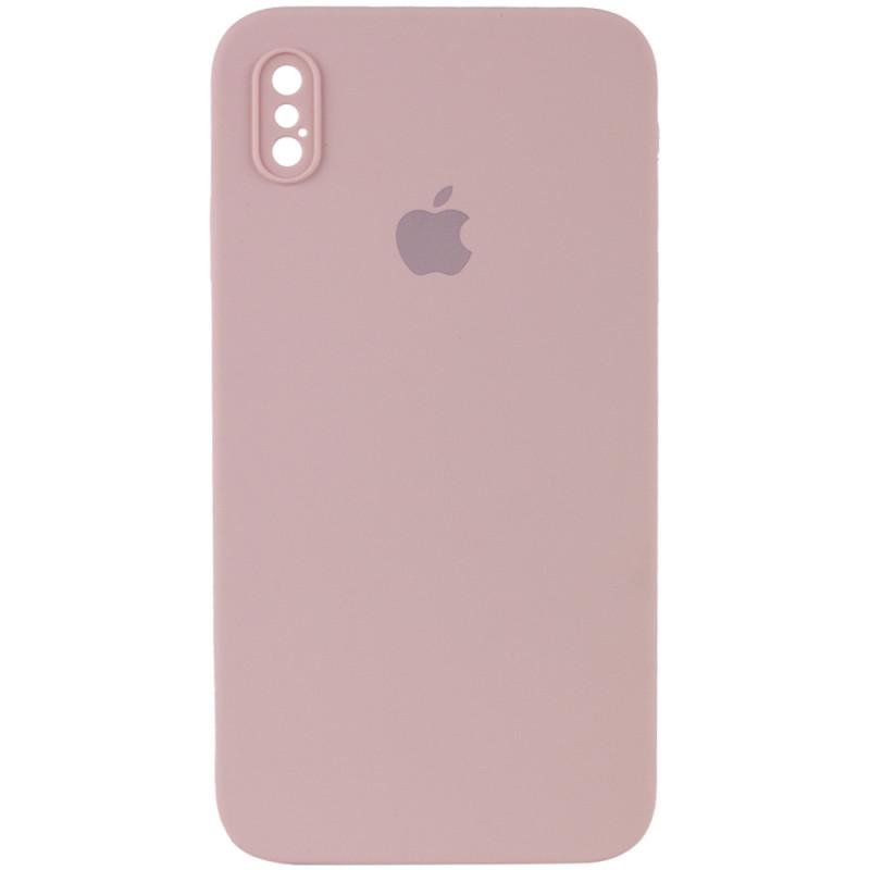 Противоударный чехол Silicone Case Square Full Camera Protective (AA) для Apple iPhone XS / X (5.8") Розовый / Pink Sand