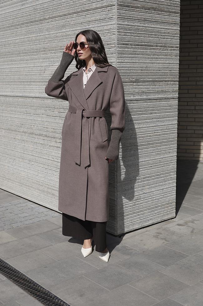 Пальто Lipar с вязаными рукавами р. 50 Мокко (6314)