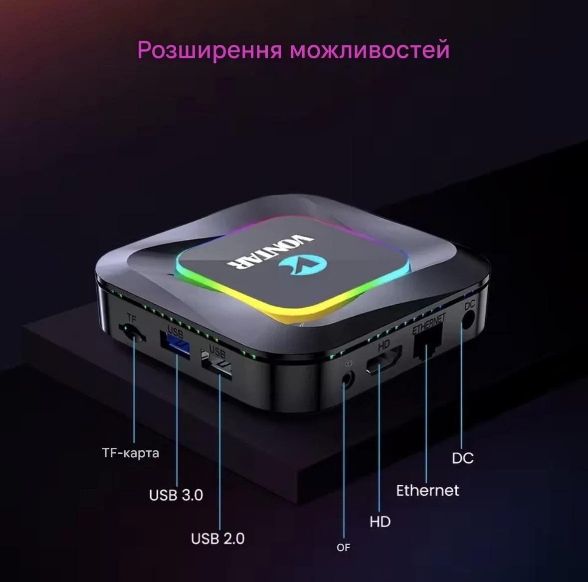 Смарт-приставка Vontar R3 4/64 Гб Android 13 RK3528 з підсвічуванням RGB налаштована - фото 3 Смарт-приставка Vontar R3 4/64 Гб Android 13 RK3528 з підсвічуванням RGB налаштована - фото 3