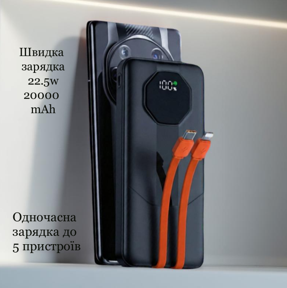 Powerbank ACL PW-140 20000 mAh с быстрой зарядкой 22,5W и встроенными кабелями - фото 5 Powerbank ACL PW-140 20000 mAh с быстрой зарядкой 22,5W и встроенными кабелями - фото 5