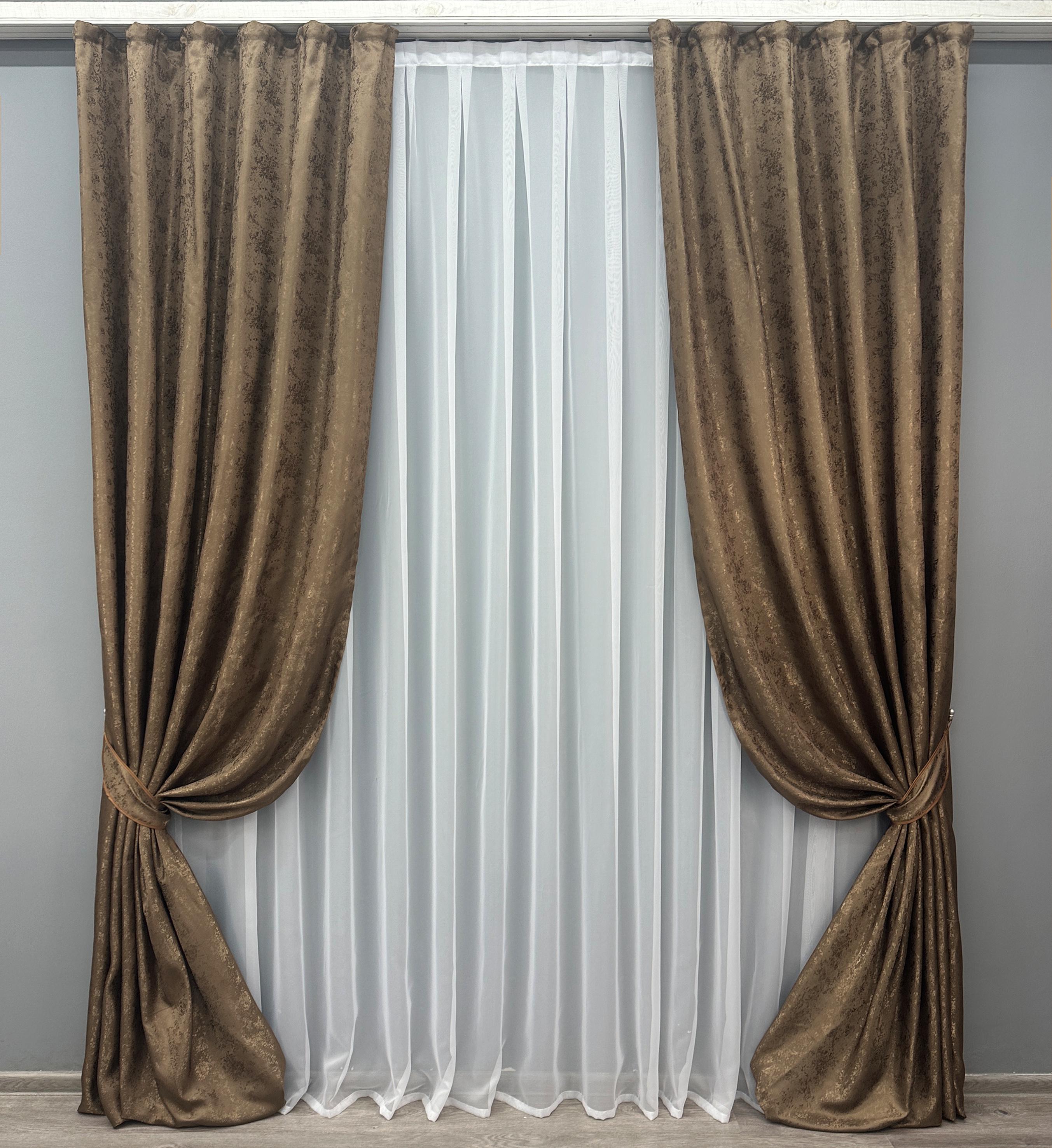 Комплект штор VR-Textil Мрамор Al1 № 437ш жаккард 100х285 см 2 шт. Темный какао (31-426)