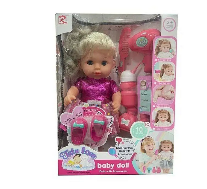 Лялька 6958 п’є з пляшечки ходить у горщик закриває очі та музичний чіп в коробці 28 см