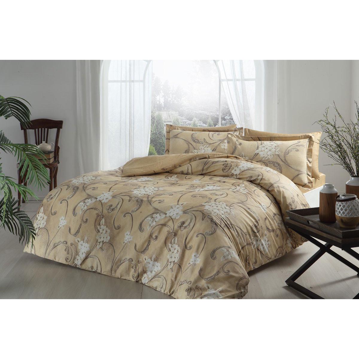 Постельное белье TAC Delux Senja bej v04 семейный Бежевый (svt-2000022297288)