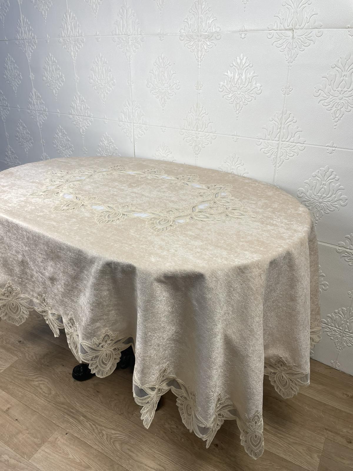 Скатертина велюрова Acme Tekstil PVS Cinar ovale 160x220 см Capuccino (CN37739) - фото 2
