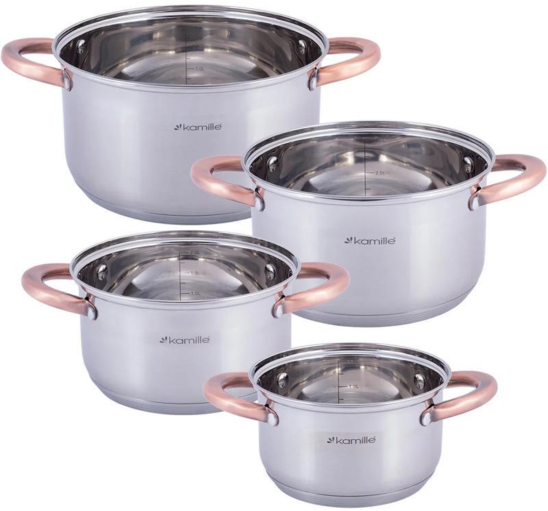 Набір каструль Kamille Catalin із нержавіючої сталі з мірною шкалою 1,5/2/3/5 л - фото 2 Набір каструль Kamille Catalin із нержавіючої сталі з мірною шкалою 1,5/2/3/5 л - фото 2