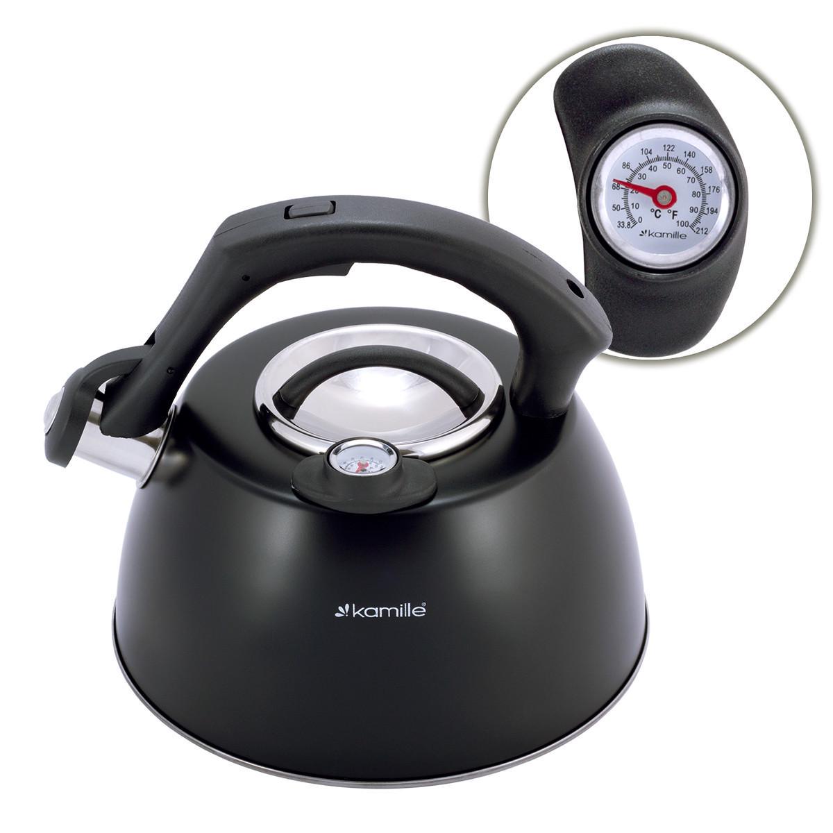 Чайник со свистком Kamille KM-1077А из нержавеющей стали с термометром 3 л Черный (150-84-1077А) - фото 3