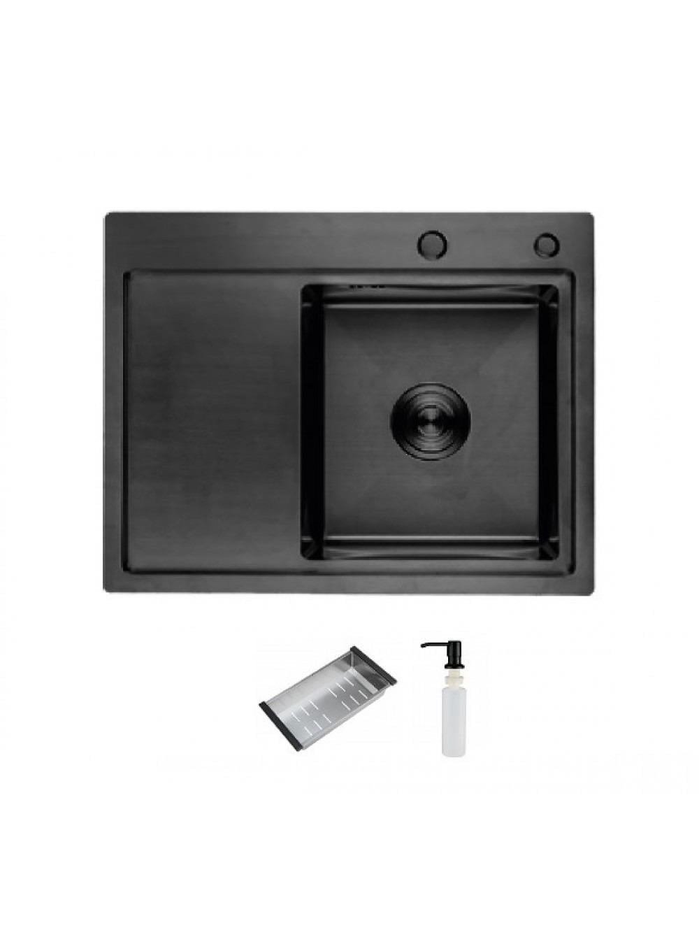Мойка кухонная с крылом ITAL ID6350R-B с дозатором и каландером 630x500x215 мм Черный (21104685)