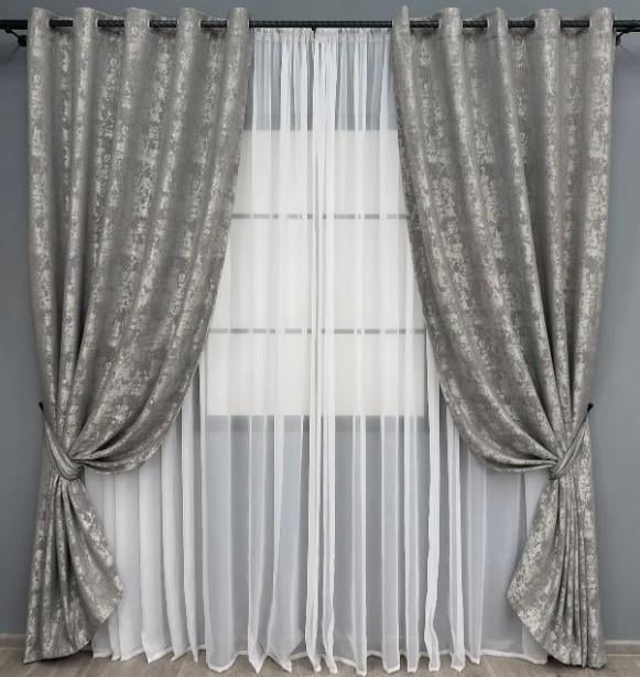 Комплект штор на люверсах Sultan YL жакард 1,5х2,5 м 2 шт. Сірий (1668ш 37-0169) - фото 1 Комплект штор на люверсах Sultan YL жакард 1,5х2,5 м 2 шт. Сірий (1668ш 37-0169) - фото 1