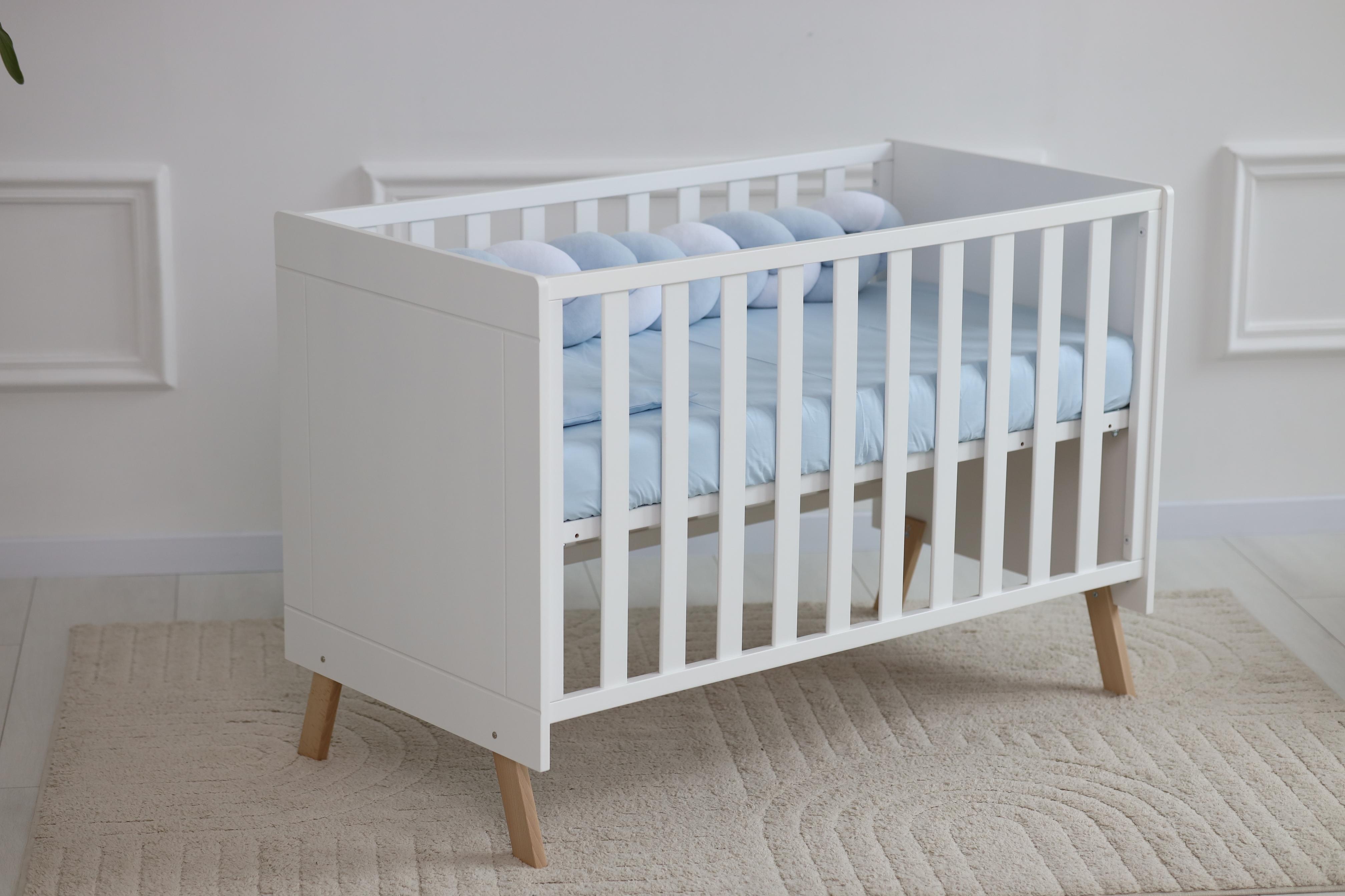 Детская кроватка МИЯ из МДФ и массива бука от 0 до 4 лет White (22385689)